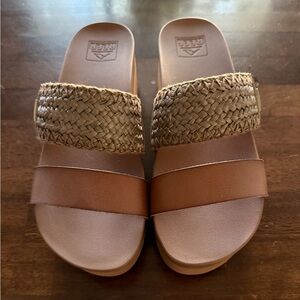 Reef Brown Woven Strap Slide Sandals